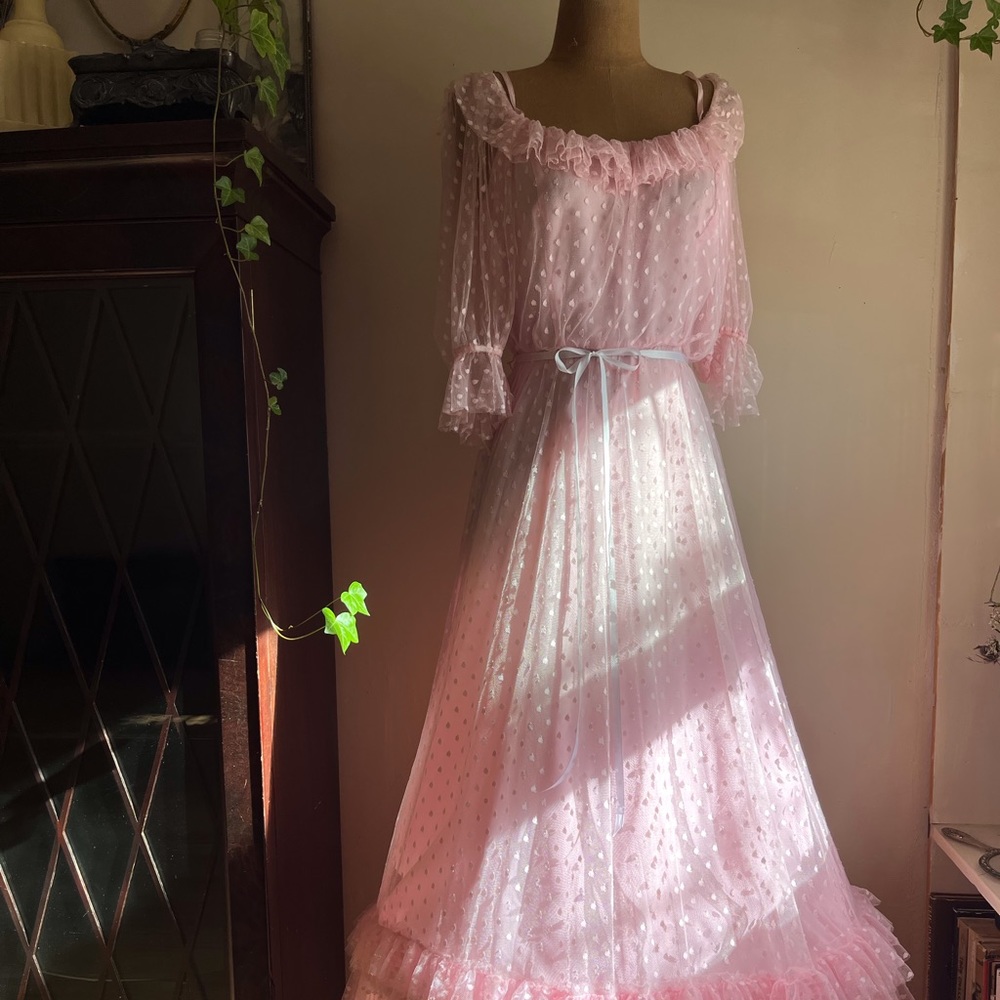 1980’s vintage Pink Dotted Net Dress by Vivian’s Collection